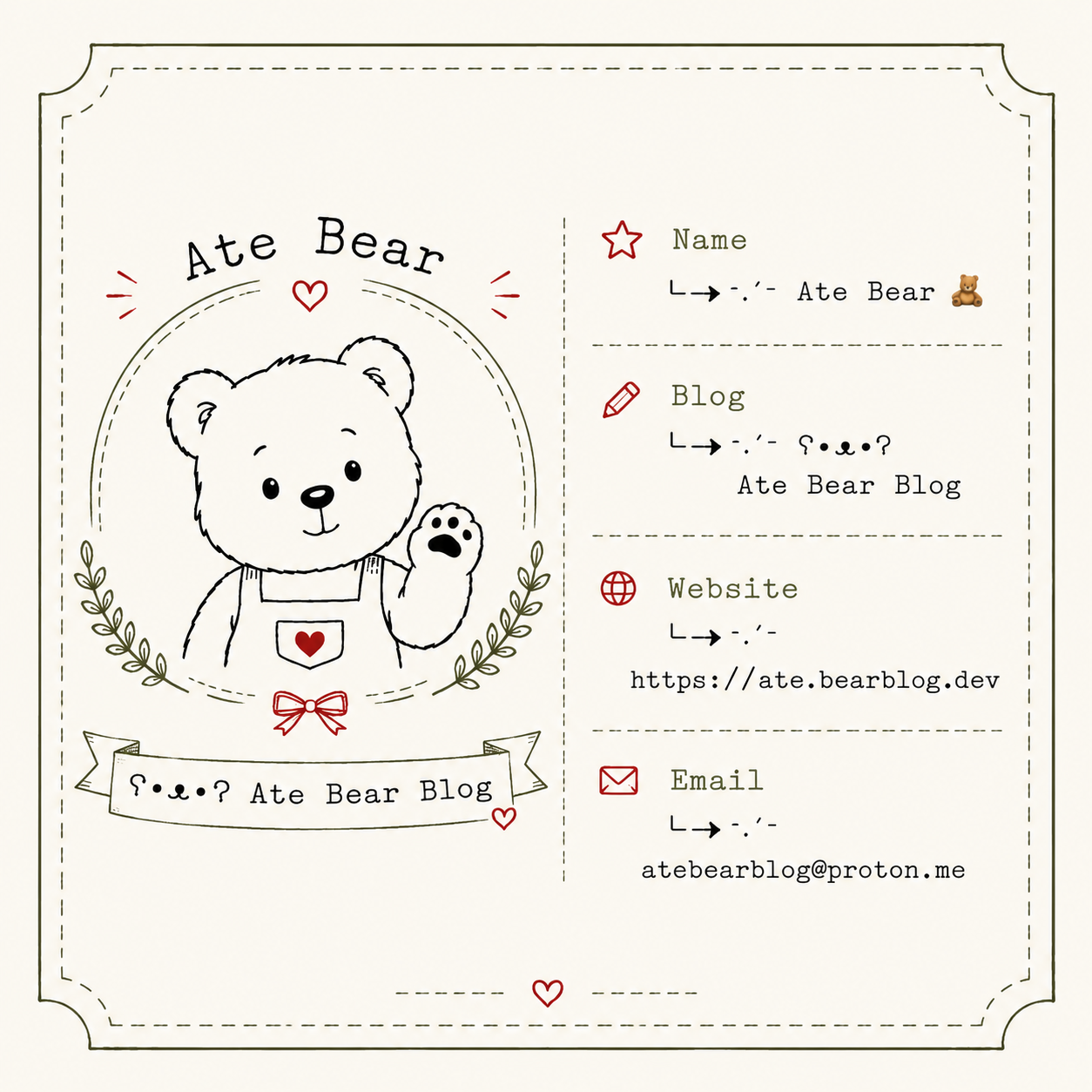Ate Bear Blog Contact Card Boxed version