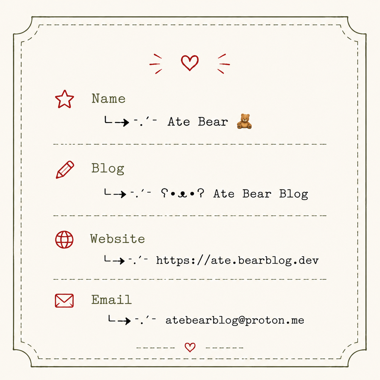 Ate Bear Blog Contact Card Boxed Contact Details version